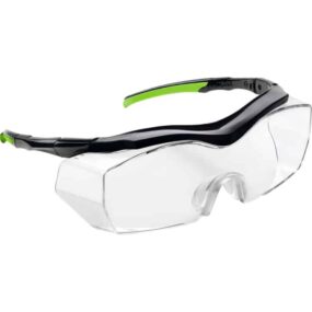 Occhiali di sicurezza NERI ET90 con montatura in PC, antigraffio, antiappannamento, verde/nero